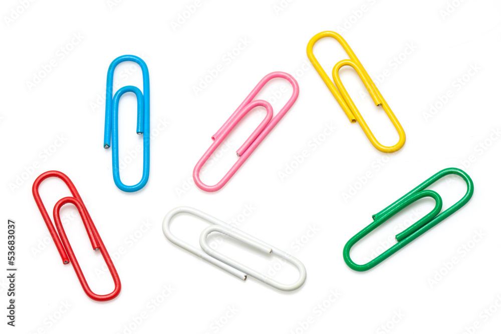 colorful paper clip against a white background colorful paper clip against a white background