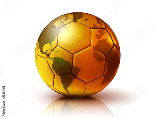 gold soccer ball with world map