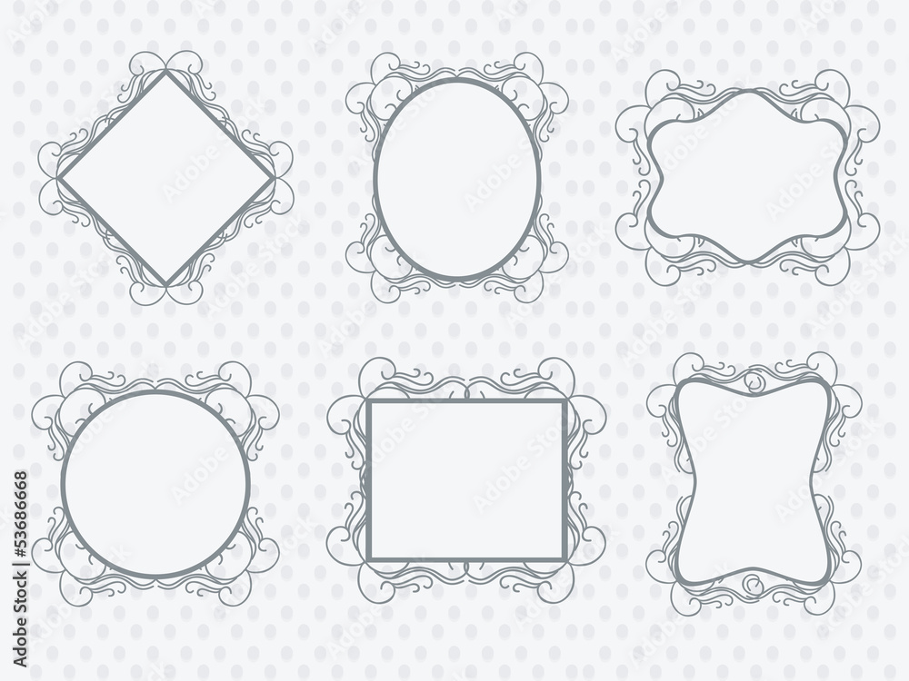 Set of floral decorated photo frames in different shapes. Set of floral decorated photo frames in different shapes.