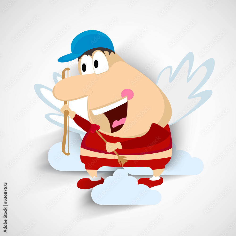 Love concept with a cartoon holding heart shape arrow and bow. Love concept with a cartoon holding heart shape arrow and bow.