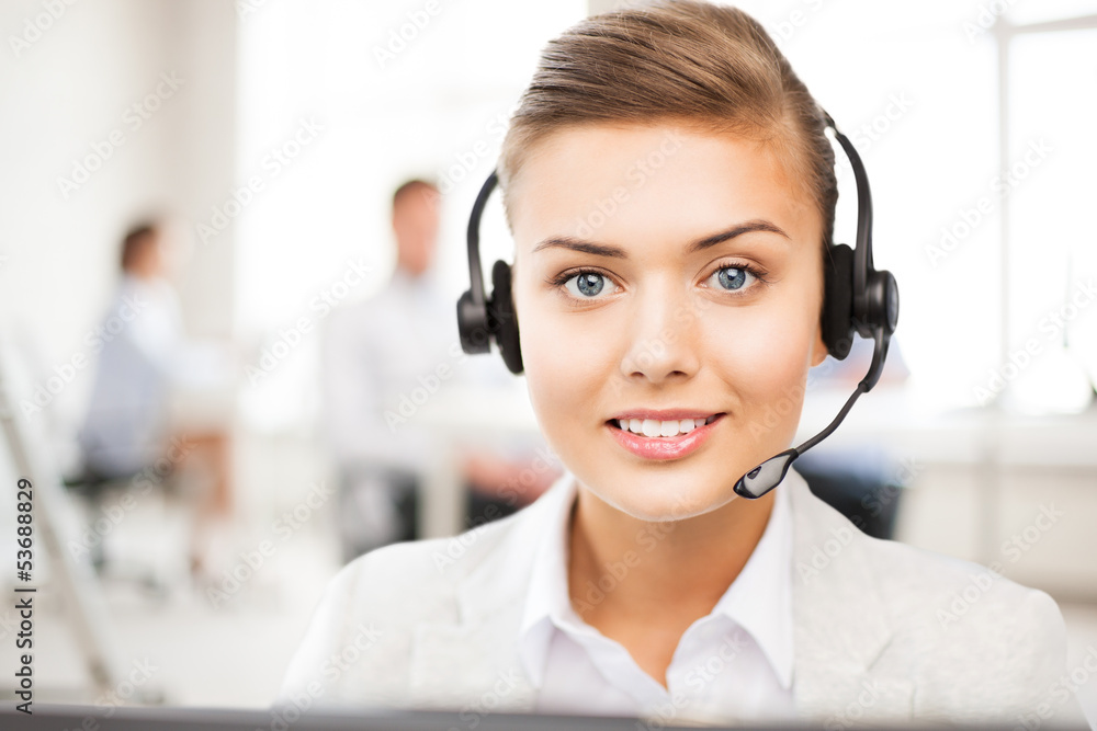 helpline operator with headphones in call centre helpline operator with headphones in call centre