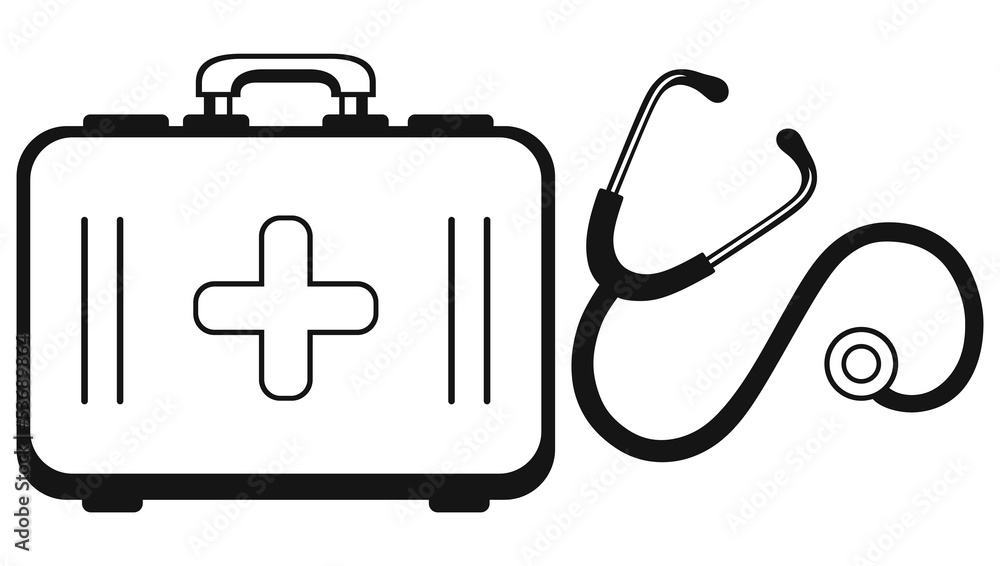 Medicine concept. Stethoscope and medicine chest Medicine concept. Stethoscope and medicine chest