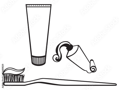 Toothpaste and toothbrush isolated on white background