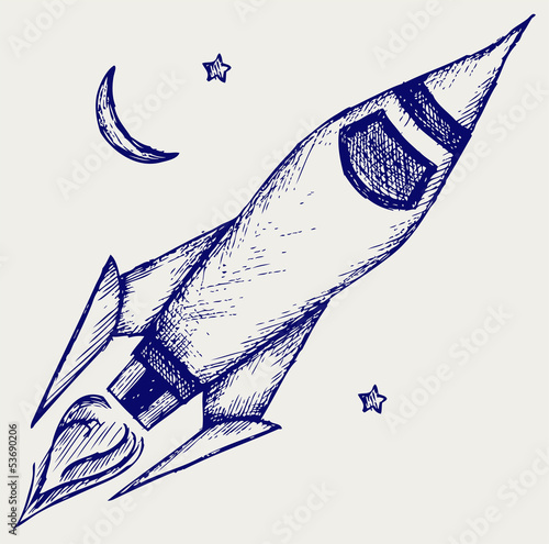 Retro rocket. Doodle style