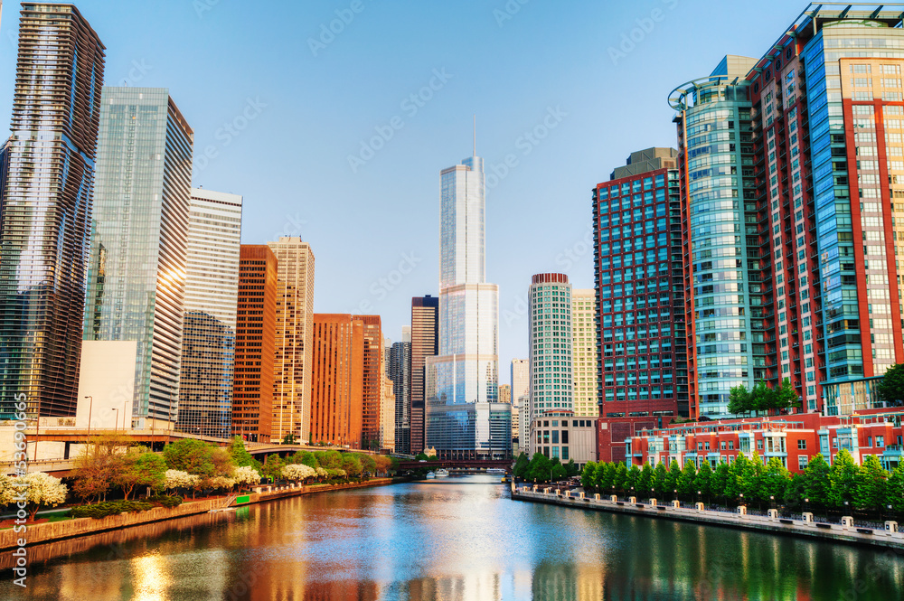 Fototapeta premium Chicago downtown z Trump International Hotel i Tower w Chi