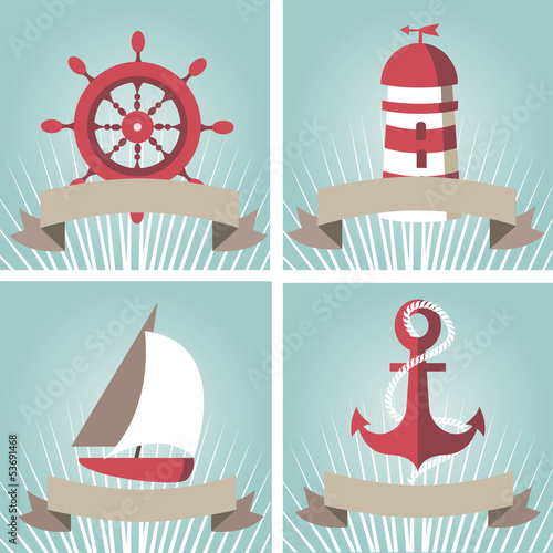 Set of seascape with nautical elements