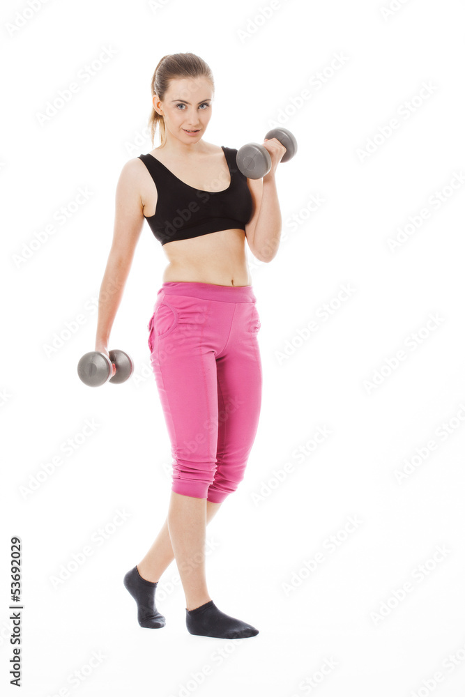 Young woman holding weights Young woman holding weights