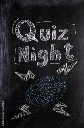 Quiz Night announcement on a Blackboard