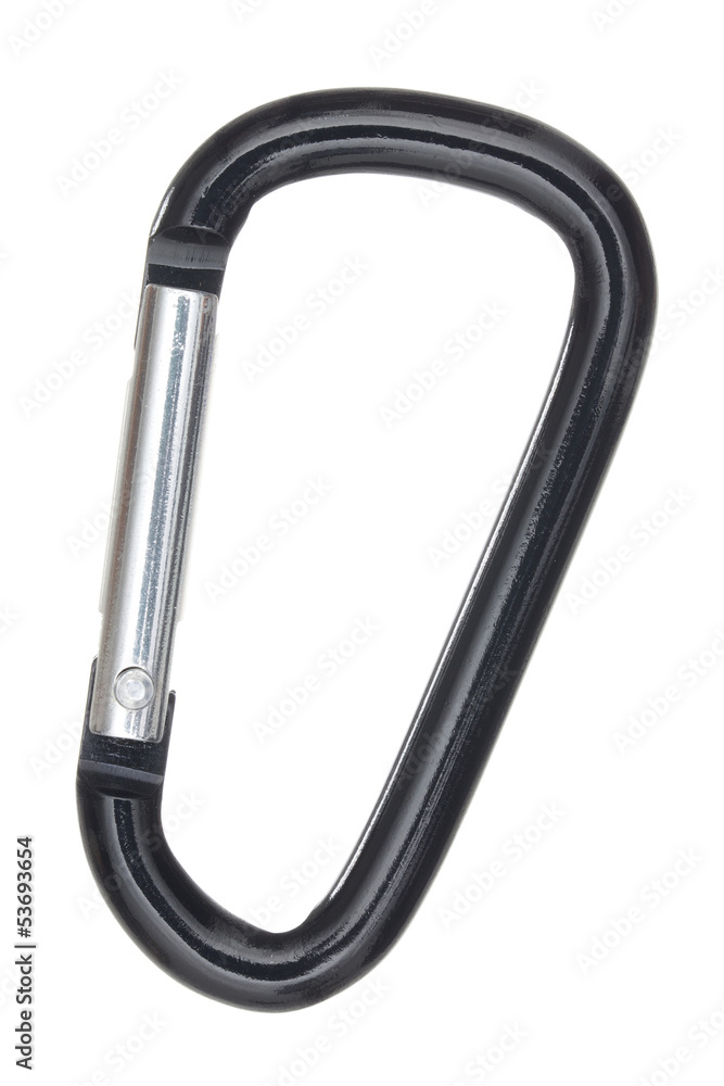 silver and black D-shaped aluminum carabiner is silver and black D-shaped aluminum carabiner is