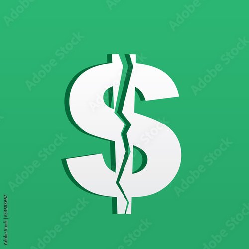 Dollar symbol cracked in half