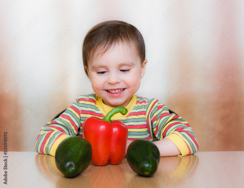 Fototapeta premium Happy Kid with vegetables
