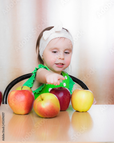 Happy Kid with apples.