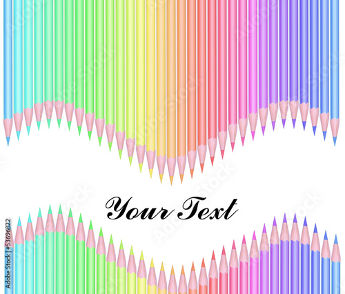 Colour pencils isolated on white background with text