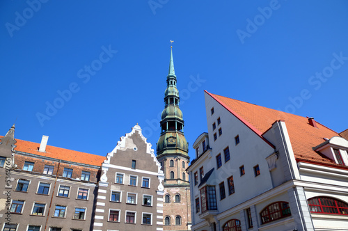 Old city and St. Peter's Cathedral. Riga, Latvia