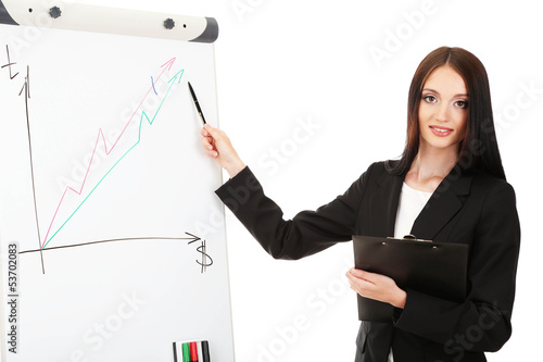 Businesswoman presenting on...