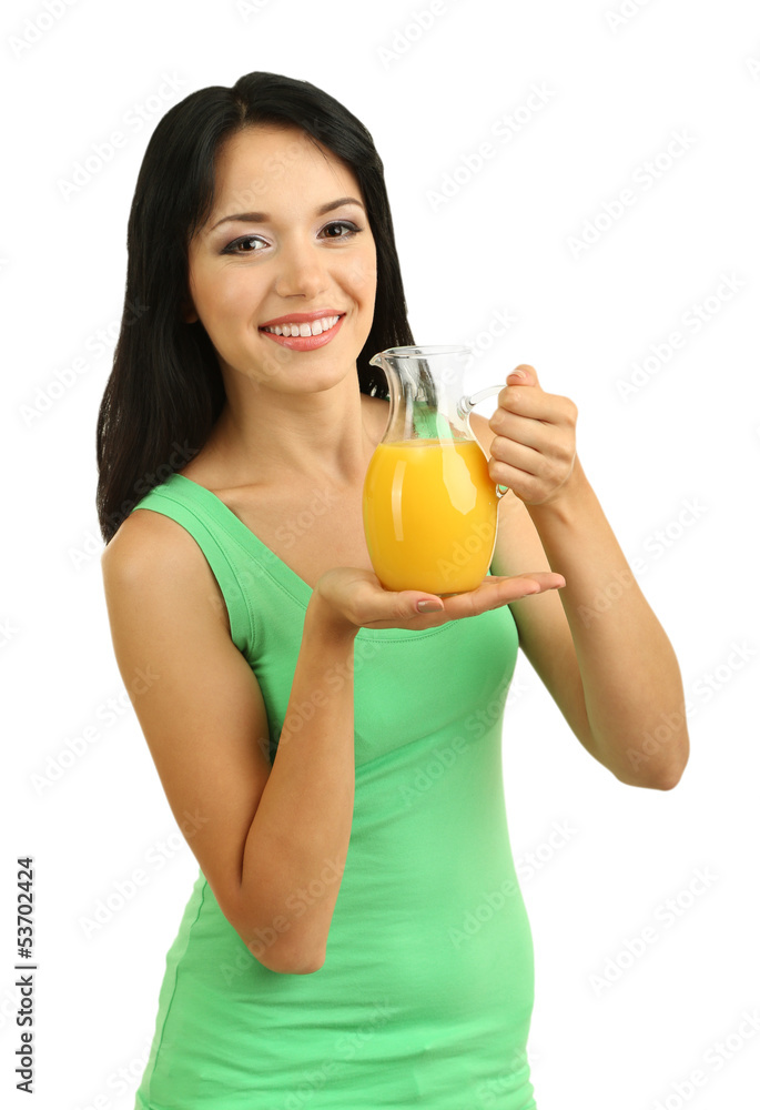 Girl with fresh orange juice isolated on white Girl with fresh orange juice isolated on white
