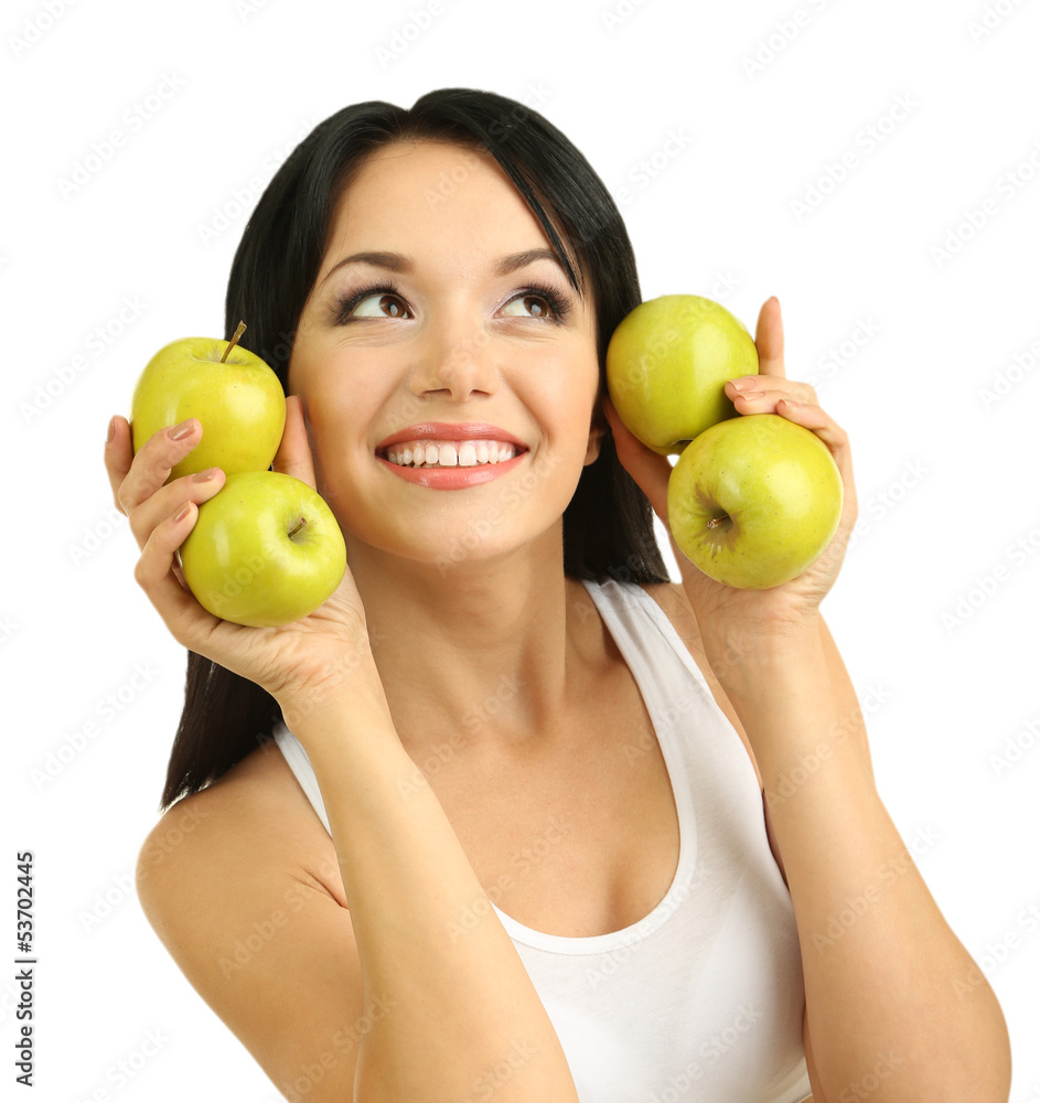 Girl with fresh apples isolated on white Girl with fresh apples isolated on white