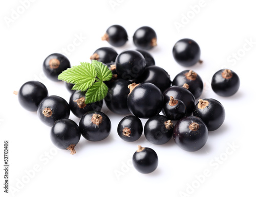 Ripe blackcurrant with leaf