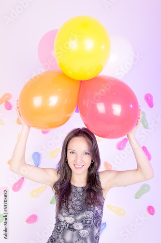 happy cute woman with balloons