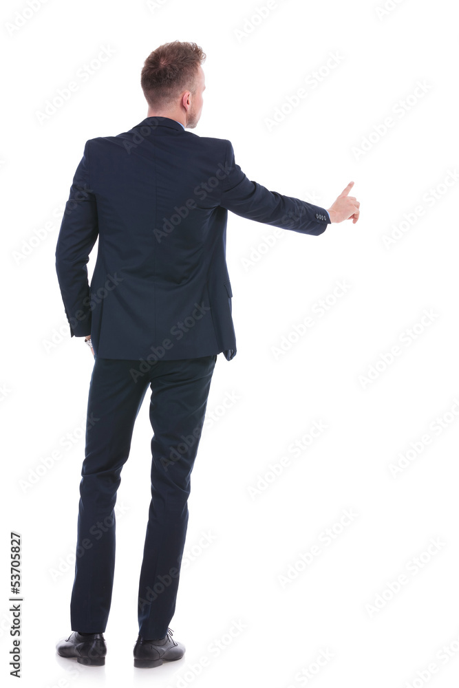 business man pushes fictive button business man pushes fictive button