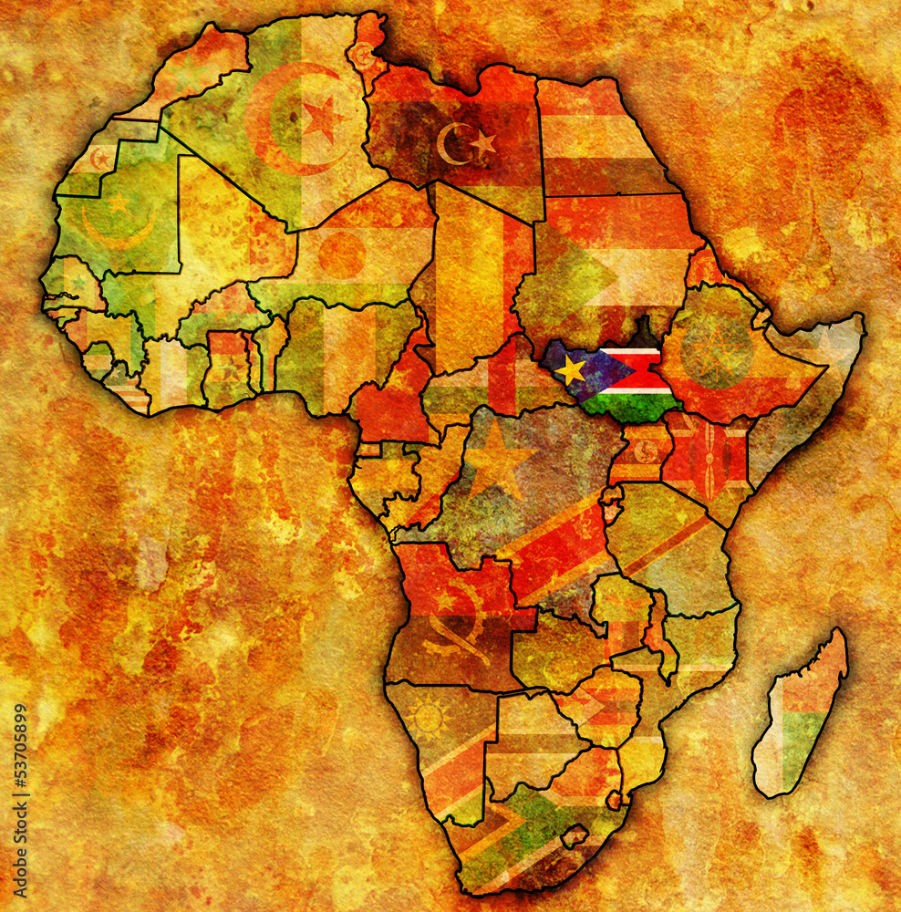 Fototapeta premium south sudan on actual map of africa