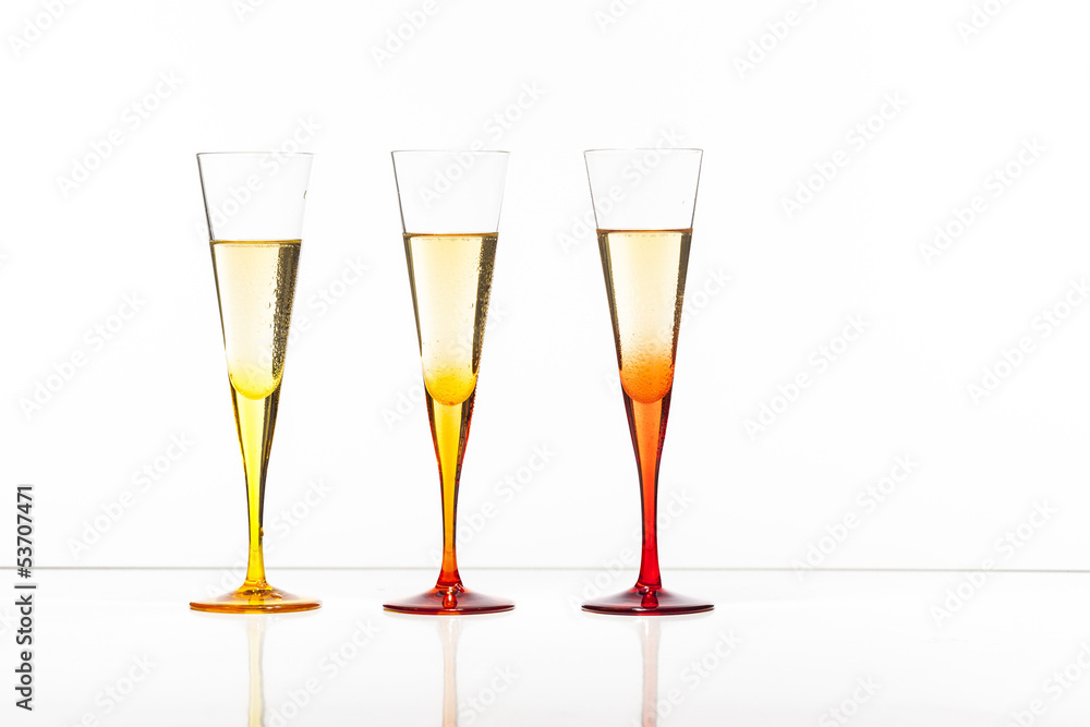 chilled champagne in colorful glasses on table chilled champagne in colorful glasses on table