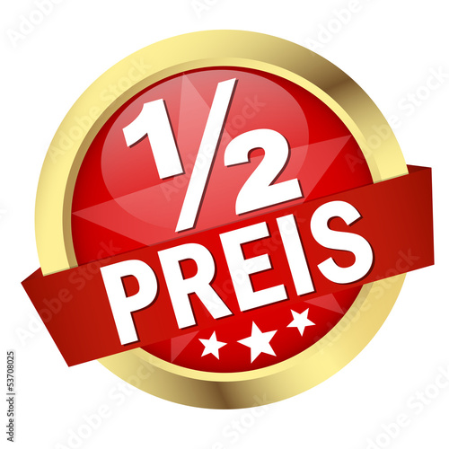 Button mit Banner " 1/2 PREIS "
