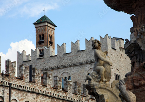 details of the monuments in the city centre of Trento in Italy