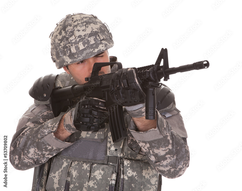 Portrait Of Soldier With Rifle Portrait Of Soldier With Rifle