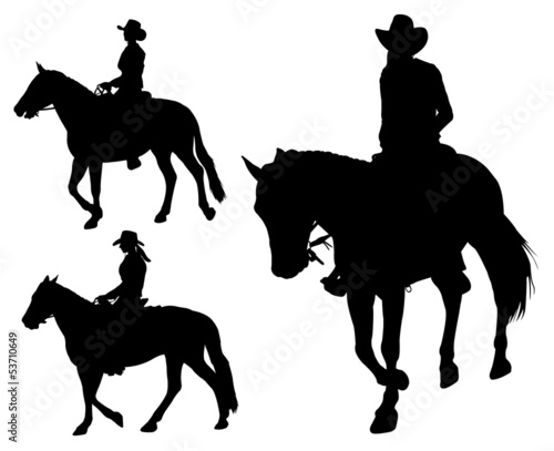 cowgirl riding horse silhouettes - vector