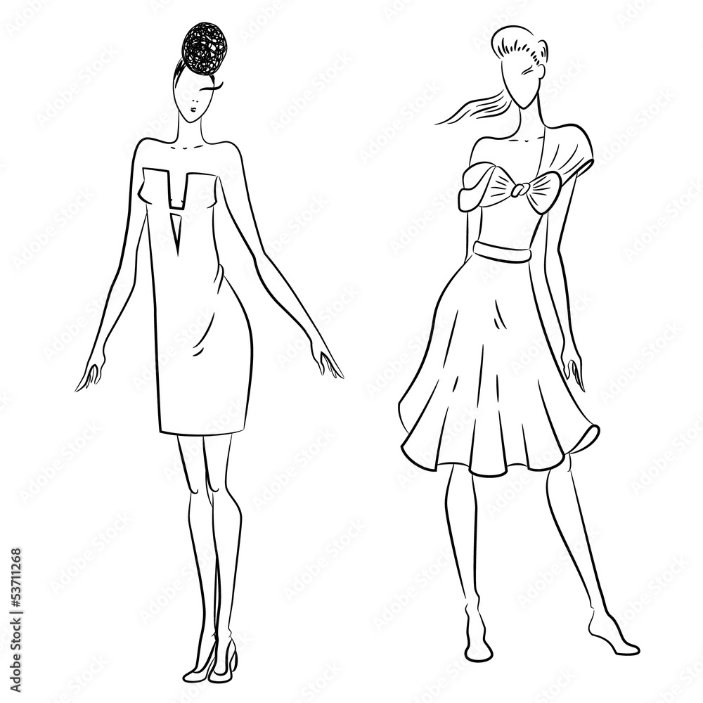 The sketch of women in different poses The sketch of women in different poses