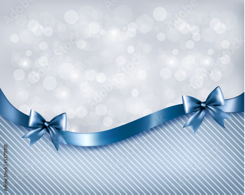 Holiday background with gift glossy bow and ribbon. Vector