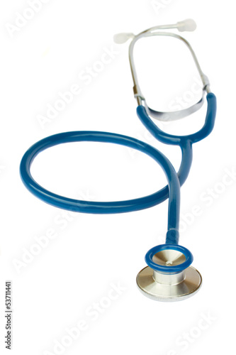 Blue stethoscope on white photo