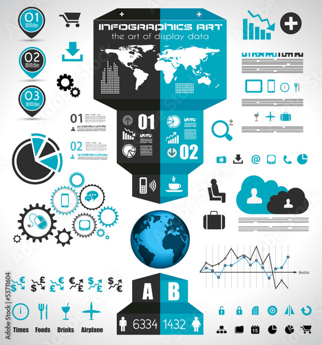 Infographic elements - set of paper tags, icons...
