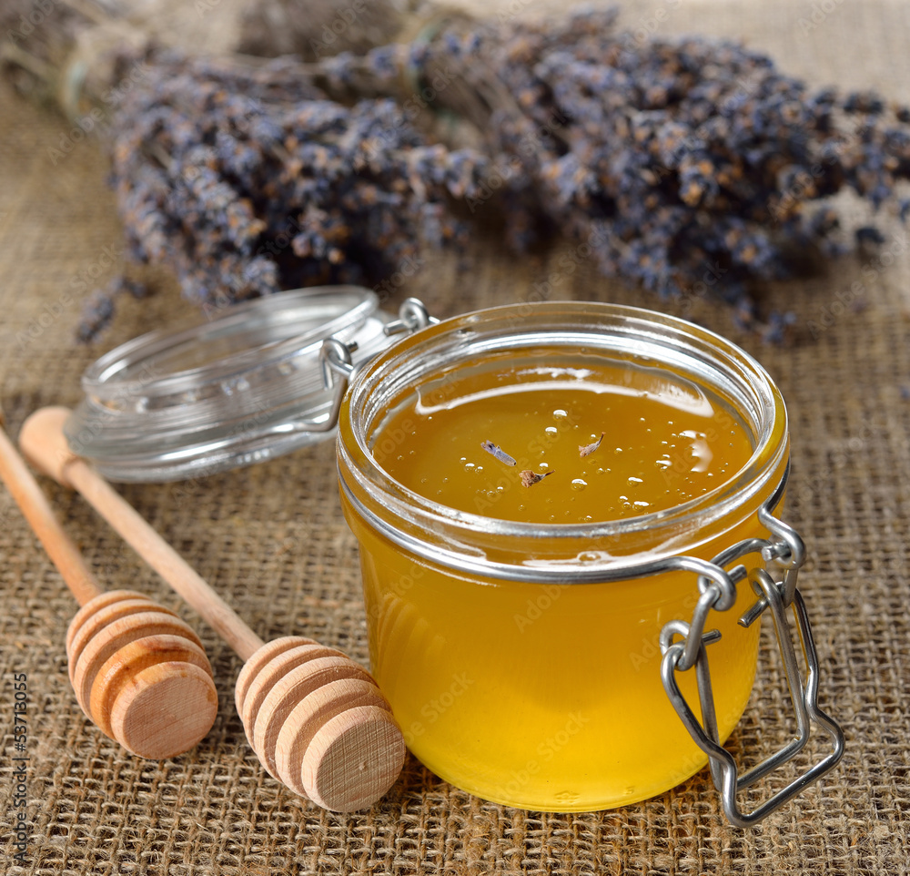 Honey in a glass jar Honey in a glass jar