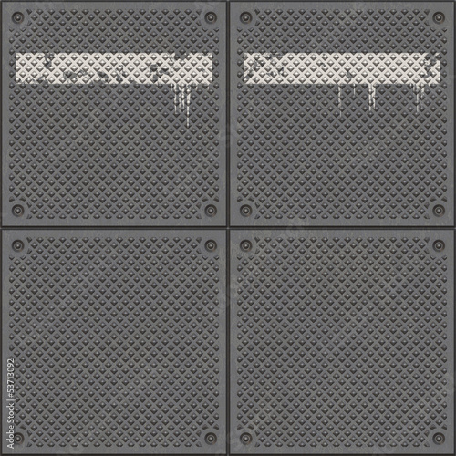 Aged, rugged anti-slip metal grid-tile texture