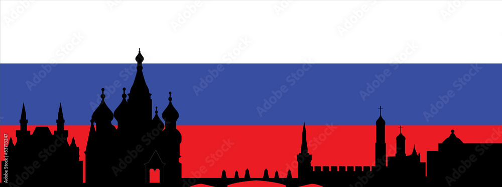 moscow skyline with flag