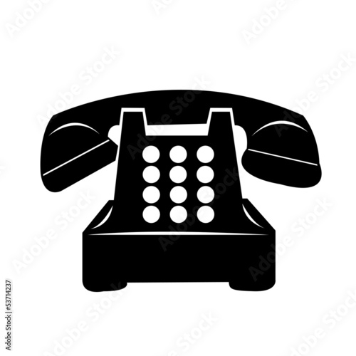 black push-button phone on a white background