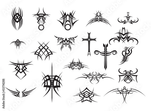 set of black tattoos on white background