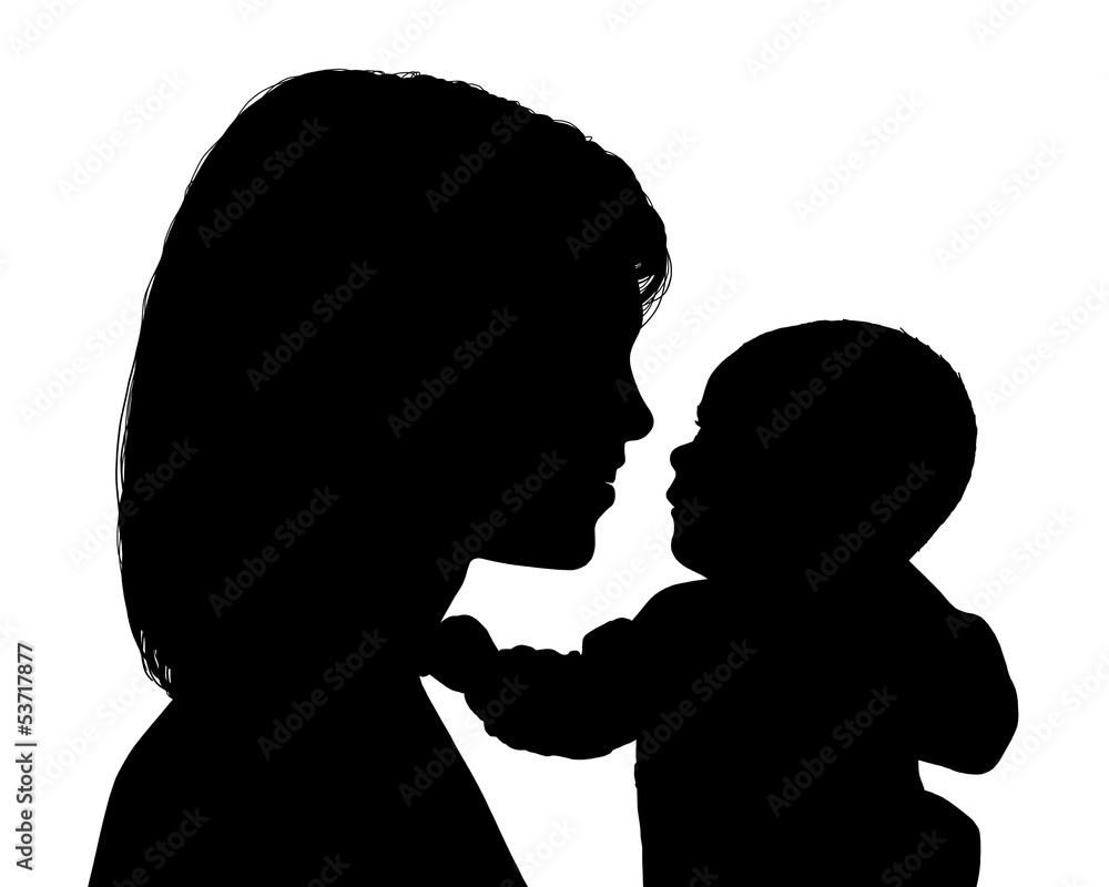 mother smiling to her newborn child silhouette