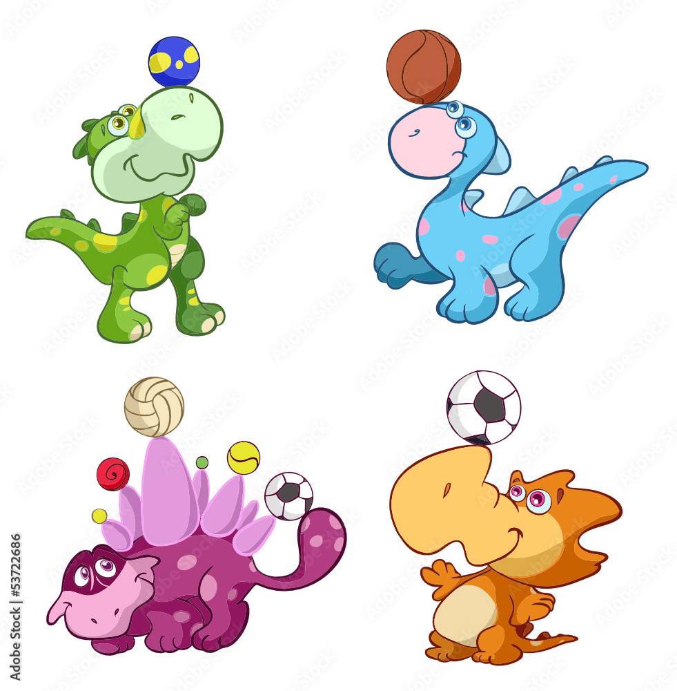 Naklejka premium cute sport baby dinos playing with balls