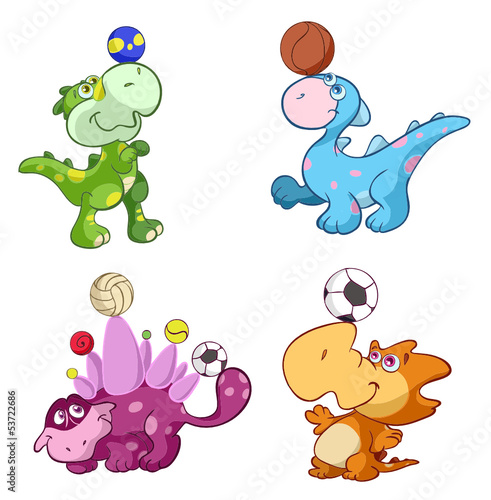 cute sport baby dinos playing with balls