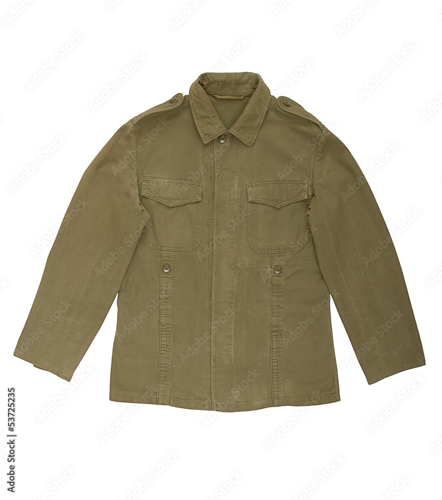 A military jacket is on white background. A military jacket is on white background.