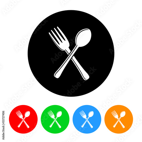 Fork and Spoon Food Icon with Color Variations