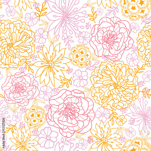 Vector flowers outlined seamless pattern with hand drawn flowers