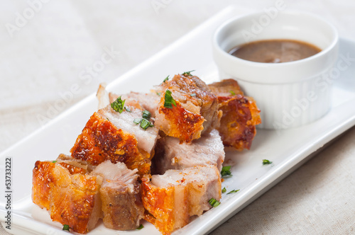 deep fried pork belly with liver sauce