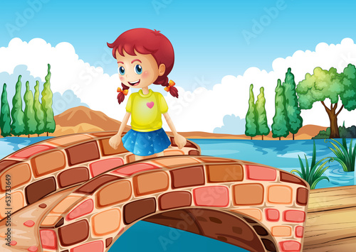 A girl crossing the bridge