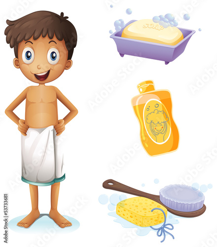 A young man taking a bath