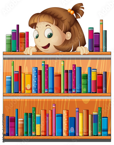 A playful young girl in the library