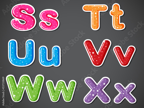 Six colorful letters of the alphabet